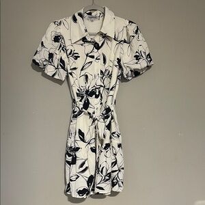 Chic Black and White Floral Mini Dress NWT